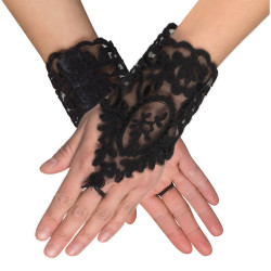 Čierne čipkované krátke rukavice s pútkom